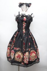 ALICE and the PIRATES / いばらうさぎのペイサージュ柄ジャンパースカートII型セット  黒 S-26-03-01-033-PA-OP-HR-ZS