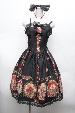 画像1: ALICE and the PIRATES / いばらうさぎのペイサージュ柄ジャンパースカートII型セット  黒 S-26-03-01-033-PA-OP-HR-ZS