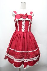 BABY,THE STARS SHINE BRIGHT / リボンスカラップジャンパースカート  赤 S-26-03-01-036-BA-OP-AS-ZS