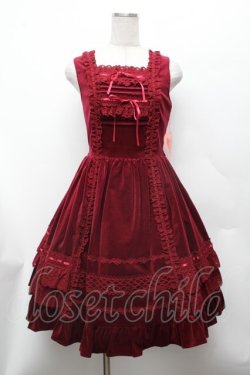 画像1: BABY,THE STARS SHINE BRIGHT / 別珍レースフリルジャンパースカート  エンジ S-26-03-01-037-BA-OP-HR-ZS