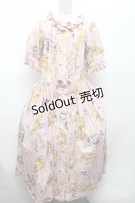 画像1: PINK HOUSE / くま葡萄プリントワンピース  ピンク S-26-03-01-054-LO-OP-HR-ZS (1)