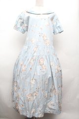 PINK HOUSE / さざ波とねこプリントミディワンピース  サックス S-26-03-01-055-LO-OP-HR-ZS