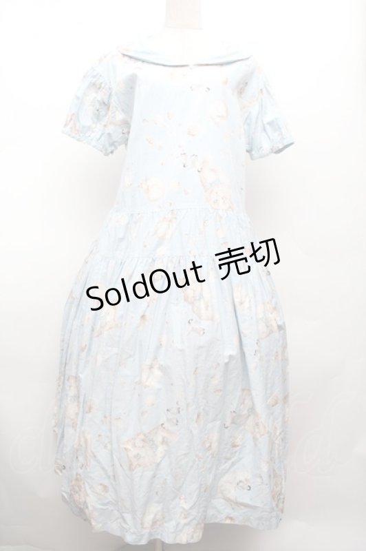 画像1: PINK HOUSE / さざ波とねこプリントミディワンピース  サックス S-26-03-01-055-LO-OP-HR-ZS (1)