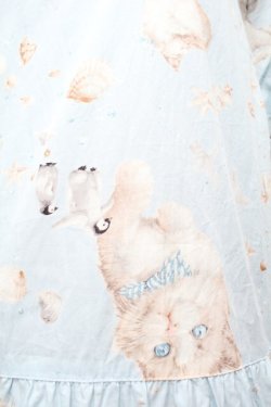 画像2: PINK HOUSE / さざ波とねこプリントミディワンピース  サックス S-26-03-01-055-LO-OP-HR-ZS