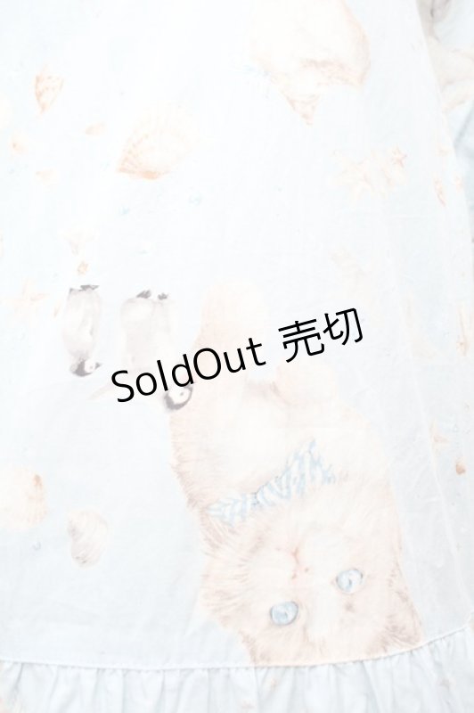 画像2: PINK HOUSE / さざ波とねこプリントミディワンピース  サックス S-26-03-01-055-LO-OP-HR-ZS (2)