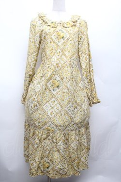 画像1: PINK HOUSE / 薔薇格子プリントミディワンピース  イエロー S-26-03-01-057-LO-OP-HR-ZS