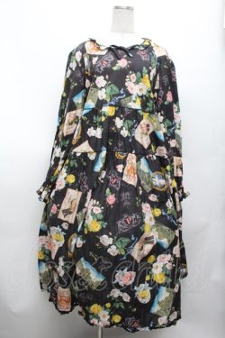 画像1: PINK HOUSE / ブーケモチーフプリントミディワンピース  黒 S-26-03-01-058-LO-OP-HR-ZS