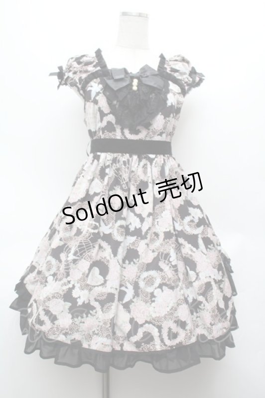 画像1: BABY,THE STARS SHINE BRIGHT / メルヴェイユーズなBoudoir〜永遠に続くLadyな時間〜柄ロングジャンパースカート  黒 S-26-03-01-029-BA-AC-AS-ZS (1)