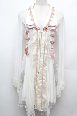 画像1: Ozz oneste / タッセルチャイナシースルーロングカーディガン  白Ｘピンク S-26-03-02-019-OO-TO-SA-ZS