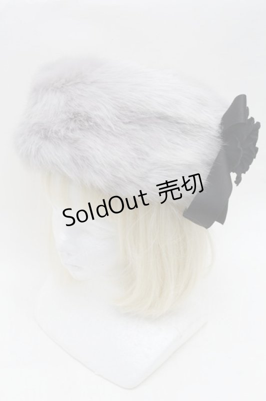 画像1: Moi-meme-Moitie / コサージュ付きファーハット  グレー S-26-03-04-040-MO-AC-HR-ZS (1)