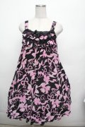 Angelic Pretty / ラッピングリボンジャンパースカート  黒ｘピンク S-26-03-04-052-AP-OP-HR-ZS