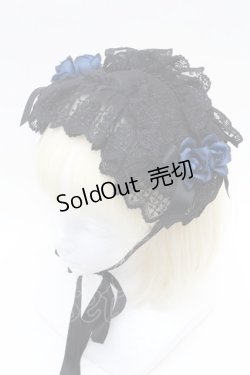 画像1: Moi-meme-Moitie / ローズクロスアーチヘッドドレス  黒ｘ黒リボンｘ青バラ S-26-03-04-034-MO-AC-HR-ZS