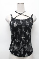 Emily Temple cute / プリントキャミソール  黒ｘ白 S-26-03-06-001-ET-TO-AS-ZS