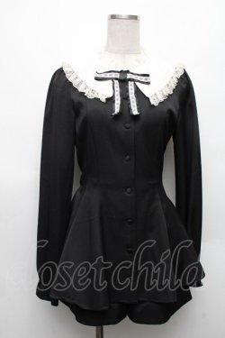 画像1: Secret Honey / フリルビッグカラーセットアップ  黒ｘ白 S-26-03-06-035-CA-BL-HR-ZS