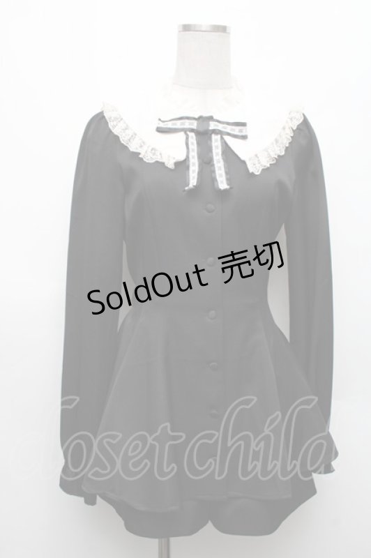 画像1: Secret Honey / フリルビッグカラーセットアップ  黒ｘ白 S-26-03-06-035-CA-BL-HR-ZS (1)