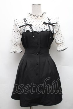 画像1: Rojita / ハートドットレースアップ半袖ワンピース  黒ｘオフ S-26-03-06-045-LO-OP-HR-ZS