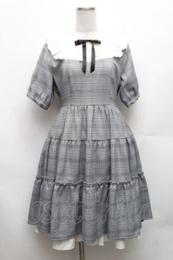 画像1: axes femme / リボンブローチティアードワンピース  白ｘグレー S-26-03-06-046-AX-OP-HR-ZS