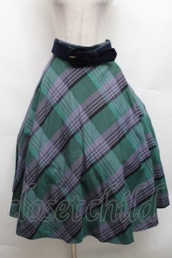 画像1: an another angelus / ビッグチェックフレアースカート F グリーン×ネイビー S-26-03-06-056-CA-SK-TE-ZS