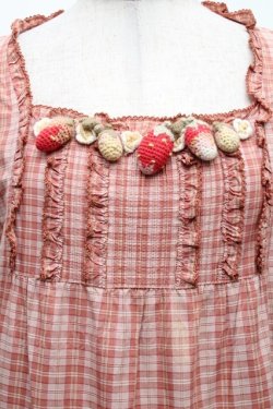 画像3: PINK HOUSE / いちご編みぐるみ段々チェックワンピース  ピンク S-26-03-08-037-LO-OP-AS-ZS