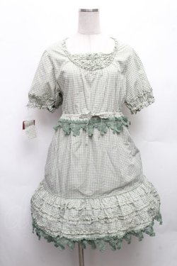 画像1: PINK HOUSE / クローバーレースギンガムワンピース  グリーン S-26-03-08-038-LO-OP-AS-ZS