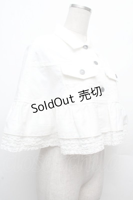 画像3: PINK HOUSE / ローンフリル使いデニムケープ  白 S-26-03-08-019-LO-JA-AS-ZS (3)