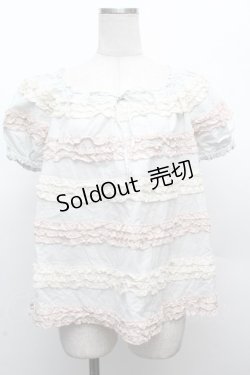 画像1: PINK HOUSE / ピコフリルボーダー半袖ブラウス  グレー S-26-03-08-023-LO-BL-AS-ZS