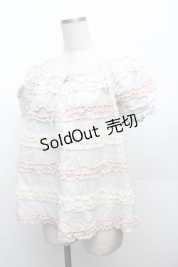 画像4: PINK HOUSE / ピコフリルボーダー半袖ブラウス  グレー S-26-03-08-023-LO-BL-AS-ZS