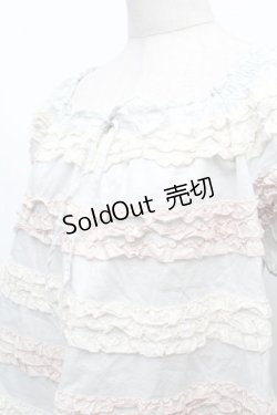 画像5: PINK HOUSE / ピコフリルボーダー半袖ブラウス  グレー S-26-03-08-023-LO-BL-AS-ZS