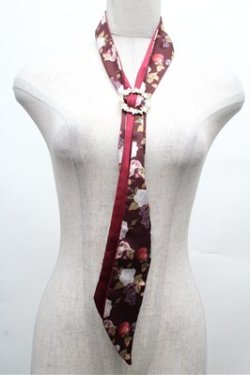 画像1: axes femme POETIQUE / フルーツ柄リボンスカーフ  ワインレッド S-26-03-10-036-AX-AC-HR-ZS