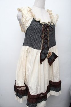 画像3: Dangerous nude / ストライプ切替ジャンパースカート  アイボリー S-26-03-12-036-PU-OP-HR-ZS