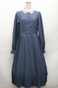 m petit by misako / AM*レースエリプリーツワンピース L ブルー S-26-03-12-041-LO-OP-AS-ZS