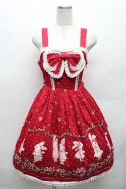 画像1: BABY,THE STARS SHINE BRIGHT / みるくちゃんとゆきいちごリボンジャンパースカート  赤 S-26-03-12-047-BA-OP-HR-ZS