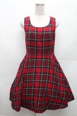 画像1: Jane Marple / ウールタータンチェックジャンパースカート  赤 S-26-03-12-048-JM-OP-AS-ZS