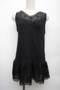 axes femme / スカラップレースロングタンク  黒 S-26-03-12-022-AX-TO-AS-ZS