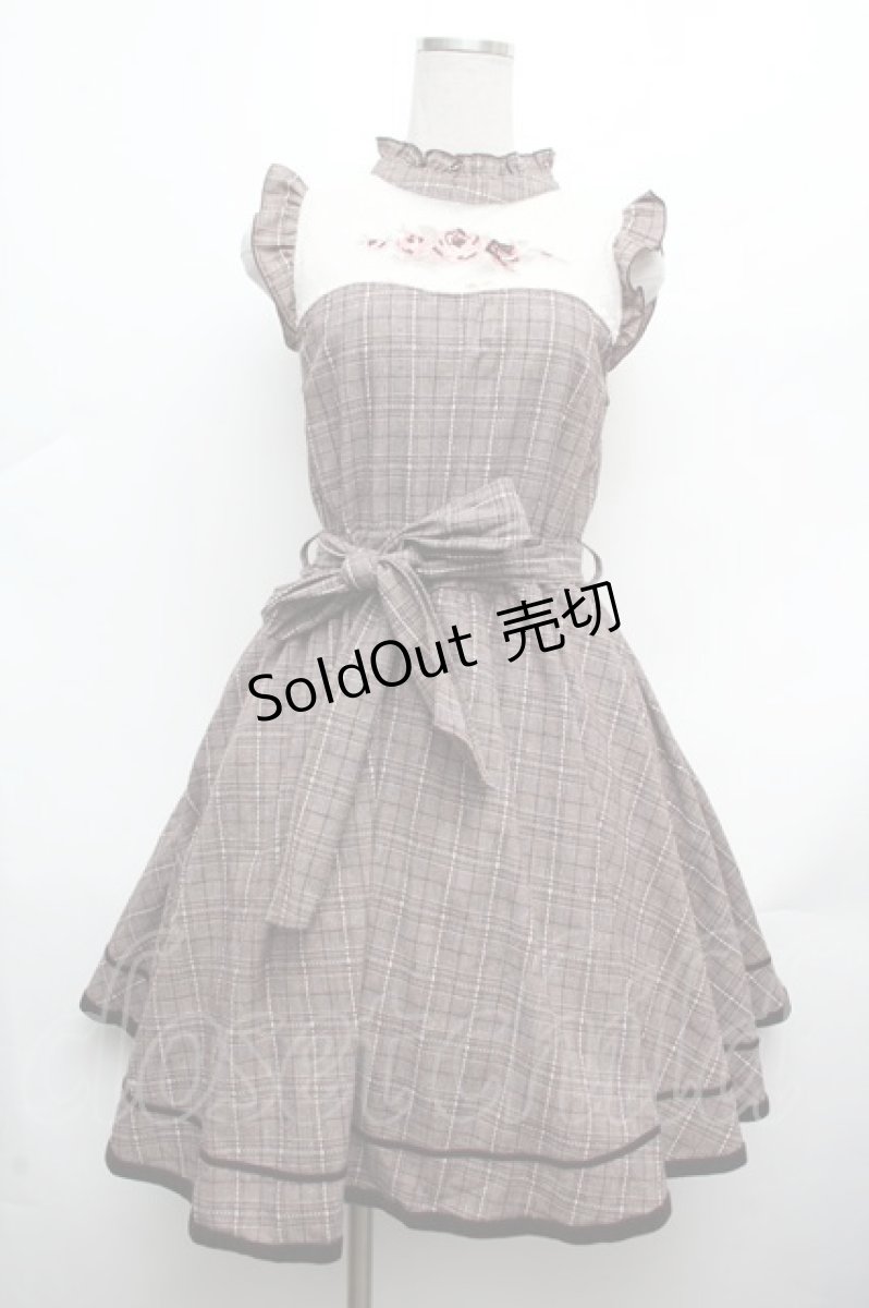 画像1: axes femme POETIQUE / バラ刺繍入りチェックワンピース  ブラウン S-26-03-14-031-AX-OP-HR-ZS (1)