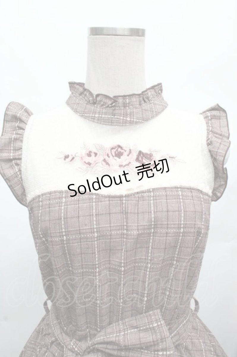 画像4: axes femme POETIQUE / バラ刺繍入りチェックワンピース  ブラウン S-26-03-14-031-AX-OP-HR-ZS (4)