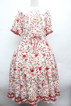 画像1: PINK HOUSE / キャットチェリードロップ柄ミディワンピース  オフ S-26-03-14-046-LO-OP-AS-ZS