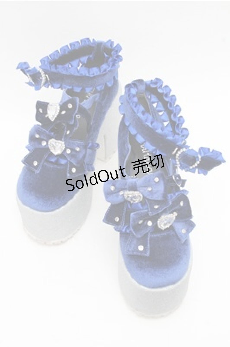 画像1: Ank Rouge / キラキラビジューベロアリボン厚底シューズ LL ブルー S-26-03-14-1001-CA-SH-HR-ZS (1)
