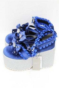 画像2: Ank Rouge / キラキラビジューベロアリボン厚底シューズ LL ブルー S-26-03-14-1001-CA-SH-HR-ZS