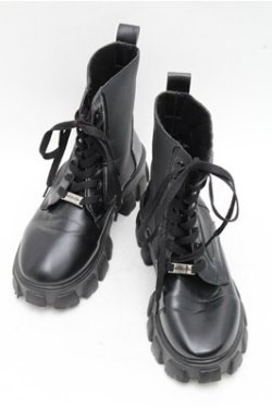 画像1: NieR Clothing / レースアップ厚底ブーツ  黒 S-26-03-14-1011-PU-SH-HR-ZS