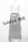 Qutie Frash / 龍pt和柄プリーツスカート  黒ｘブルー S-26-03-14-059-QU-SK-HR-ZS
