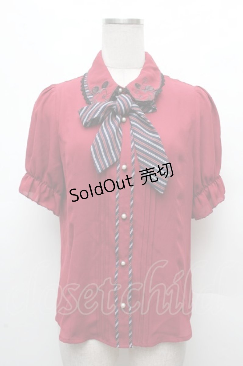 画像1: axes femme POETIQUE / ミッキー&ミニー刺繍襟半袖ブラウス  赤 S-26-03-14-008-AX-BL-HR-ZS (1)