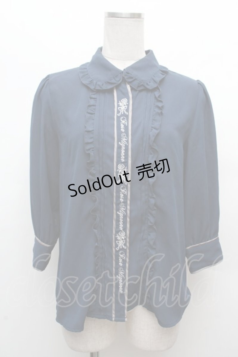 画像1: axes femme POETIQUE / バラメッセージ刺繍ブラウス  紺 S-26-03-14-009-AX-BL-HR-ZS (1)