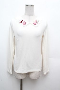 画像1: axes femme POETIQUE / 襟刺繍テレコトップス  アイボリー S-26-03-14-021-AX-TO-HR-ZS