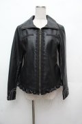 axes femme / レースフェイクレザージャケット  黒 S-26-03-14-027-AX-CO-HR-ZS