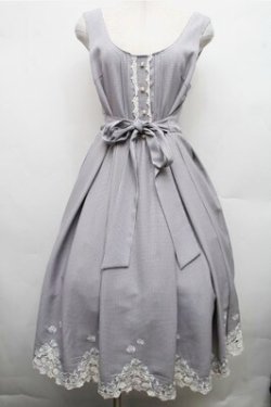 画像1: axes femme / ギンガムチェック裾刺繍ワンピース  黒ｘ白 S-26-03-15-042-AX-OP-HR-ZS