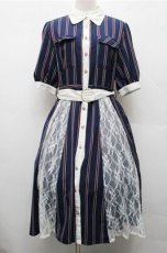 画像1: axes femme / マルチストライプ柄シャツワンピース  紺ｘオフ S-26-03-15-055-AX-OP-HR-ZS (1)