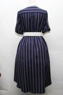 画像2: axes femme / マルチストライプ柄シャツワンピース  紺ｘオフ S-26-03-15-055-AX-OP-HR-ZS