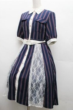 画像3: axes femme / マルチストライプ柄シャツワンピース  紺ｘオフ S-26-03-15-055-AX-OP-HR-ZS