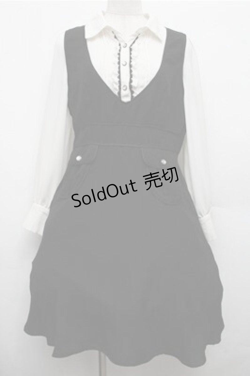 画像1: axes femme / ブラウス風ドッキングワンピース  黒ｘ白 S-26-03-15-056-AX-OP-HR-ZS (1)